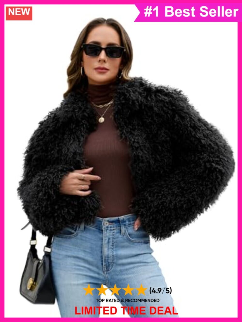 Faux Fur Cropped Coat Fuzzy Long Sleeve Stand Collar Jacket
